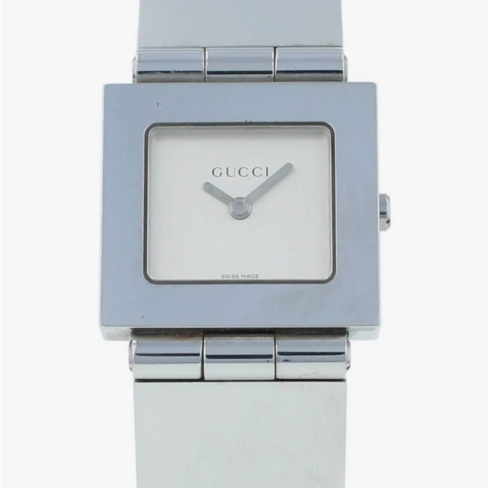 Gucci 600-M Women's Square Stainless Steel Watch in Silver and White
